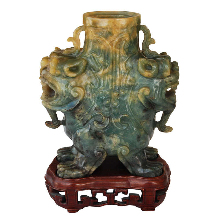Late 19th or Early 20th C.  Carved Jade Urn For Sale