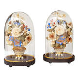 Antique A  Pair A  Pair of Domed Floral Arrangements in Old Pairs Basket
