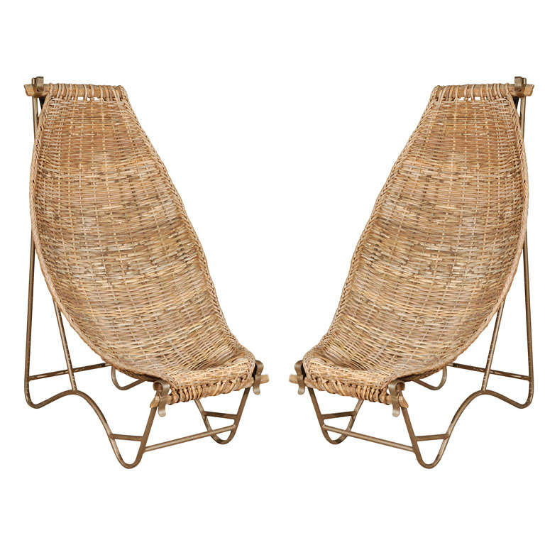 Pair of Rattan Sling Chairs