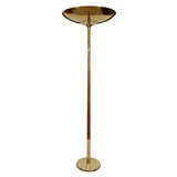 Mid Century Lightolier Brass and Teak Torchiere