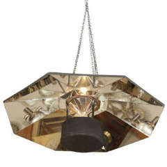 Large Mid Century Octagonal Mirrored Hanging Light Fixture