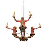 Vintage Carved and Painted Wood Chandelier with Monkey Motif