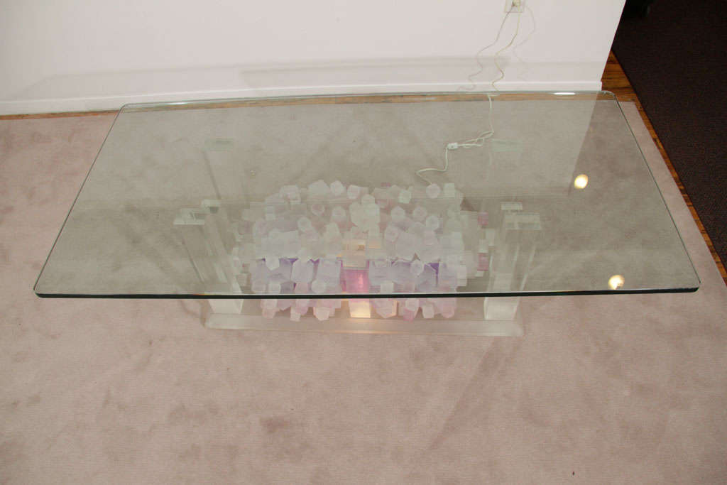 Mid Century Illuminated Lucite Table Base and Glass Top 2