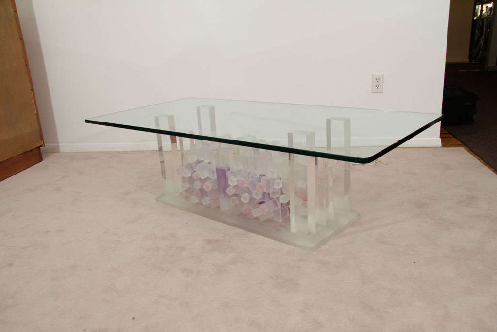 Mid Century Illuminated Lucite Table Base and Glass Top 6
