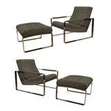 Pair of Mid Century Chairs with Ottomans by Milo Baughman