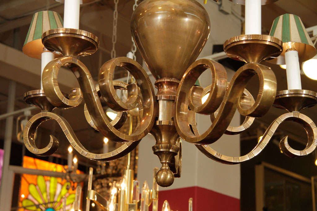 Midcentury Ornate Polished Bronze Chandelier In Good Condition In New York, NY
