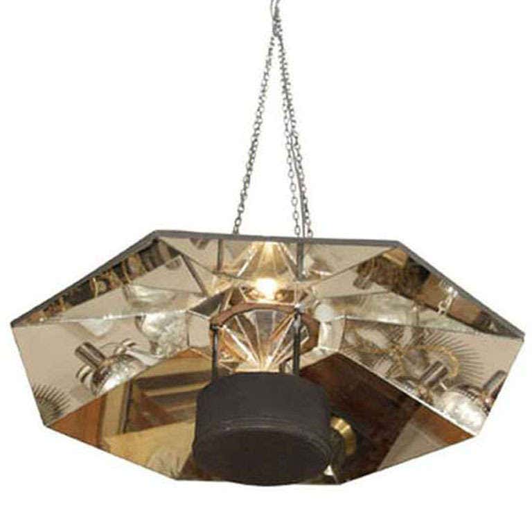 Large Mid Century Octagonal Mirrored Hanging Light Fixture at 1stDibs ...