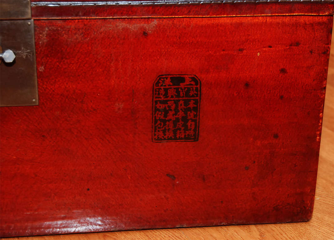 19th Century Red Lacquered Vellum Box In Excellent Condition In Hudson, NY