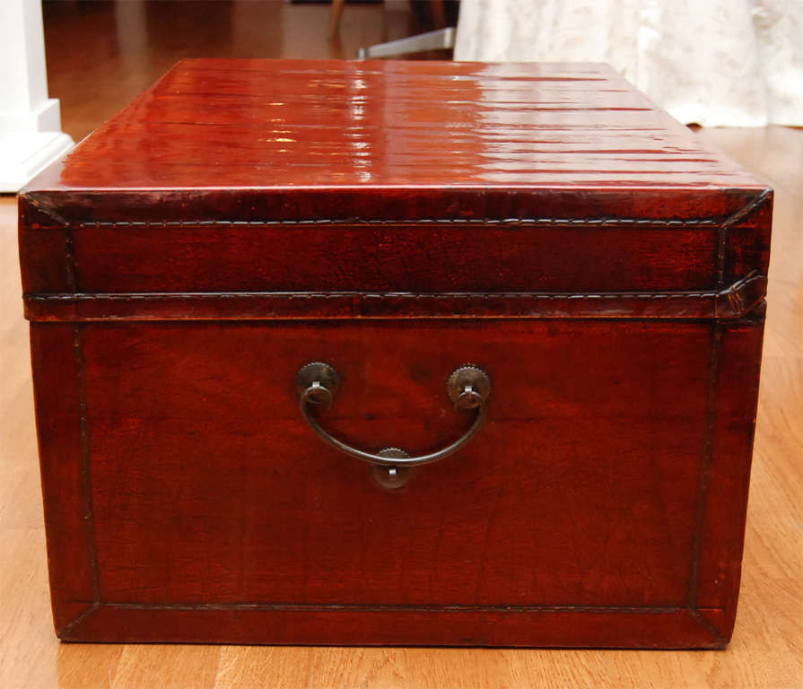 Brass 19th Century Red Lacquered Vellum Box