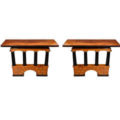 Pair Neo Classical Architectural Form Italian Console Tables