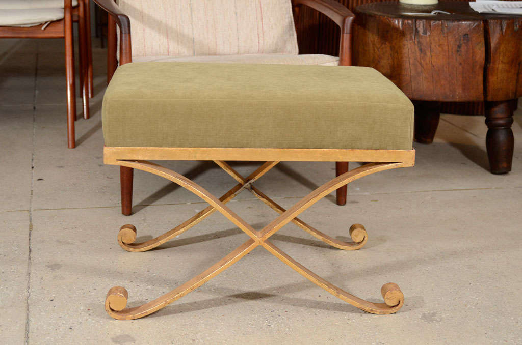 Pair Mid Century Wrought Iron Gilt Benches
