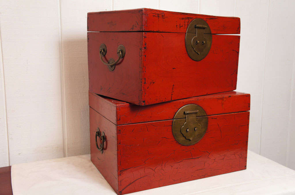 Two Red Lacquer Chinese Document Boxes.