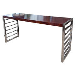 Mid-century Burlwood Chrome Console