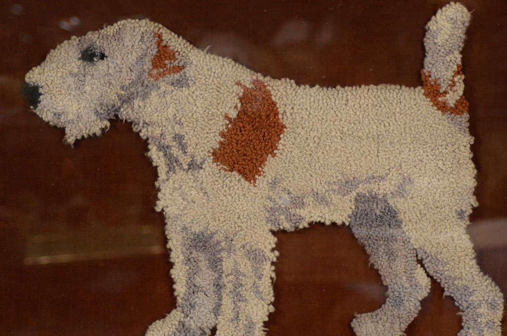 19th Century A Large Woolwork Picture of A Wire Haired Fox Terrier