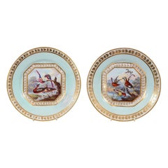 Antique A Pair of  Derby Dishes With Birds