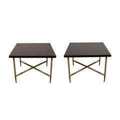 Pair of 1950s Black and Brass Low Tables