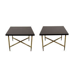Pair of 1950s Black and Brass Low Tables Pair of 1950s Black and Brass Low Tables