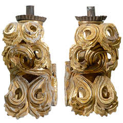 A Pair of Italian Wall Mounted Brackets of Carved and Gilt Wood