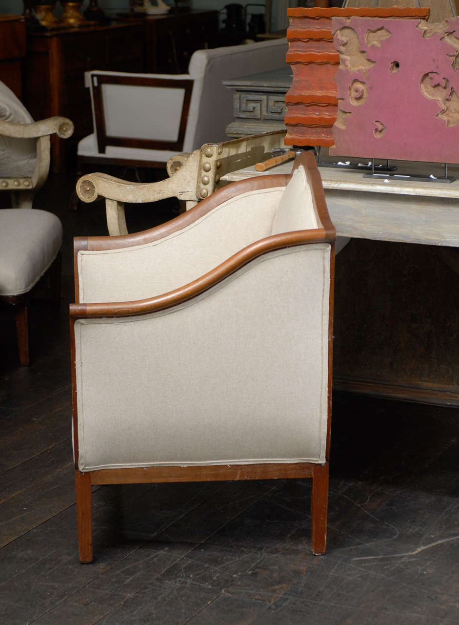 20th Century An Italian Walnut Upholstered Club Armchair/Accent Chair, Early 20th C.