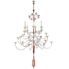 Large Painted Iron and Passementerie Chandelier