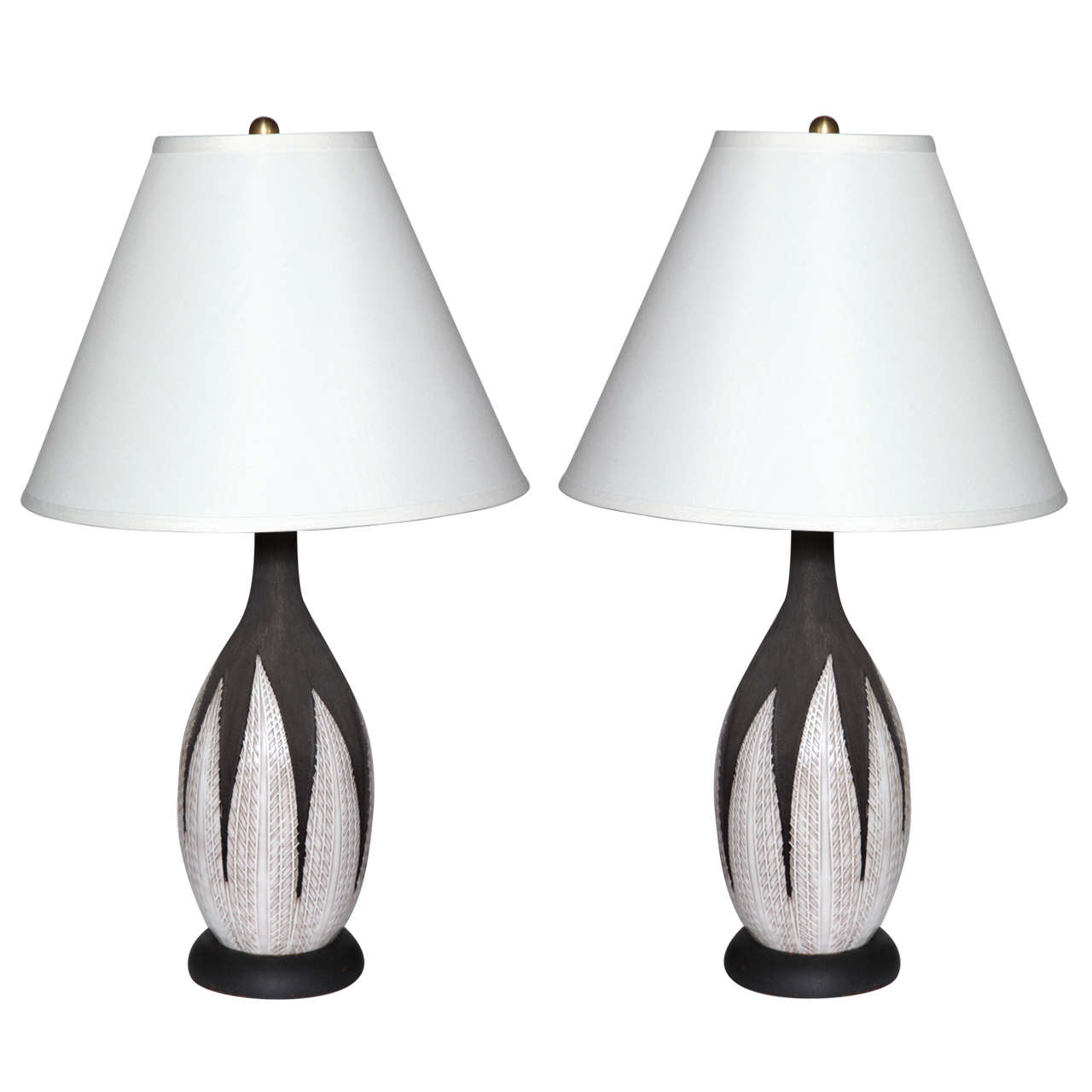 Pair of Anna-Lisa Thomson "Paprika" Black & White Ceramic Table Lamps, C. 1950's