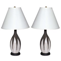 Vintage Pair of Anna-Lisa Thomson "Paprika" Black & White Ceramic Table Lamps, C. 1950's