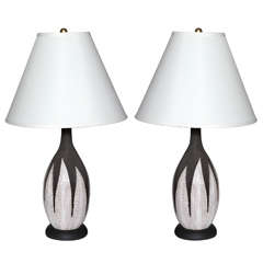 Pair of Anna-Lisa Thomson "Paprika" Black & White Ceramic Table Lamps, C. 1950's