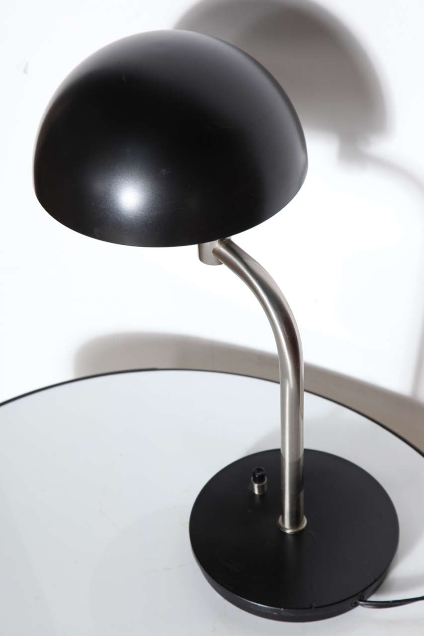 Spanish Metalarte Spain Brushed Steel Desk Lamp with Black Swing Shade, circa 1960