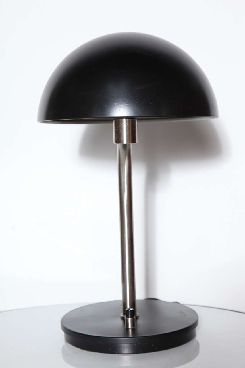 Metalarte Spain Brushed Steel Desk Lamp with Black Swing Shade, circa 1960 In Good Condition In Bainbridge, NY