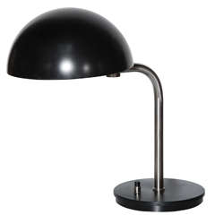 Retro Metalarte Spain Brushed Steel Desk Lamp with Black Swing Shade, circa 1960