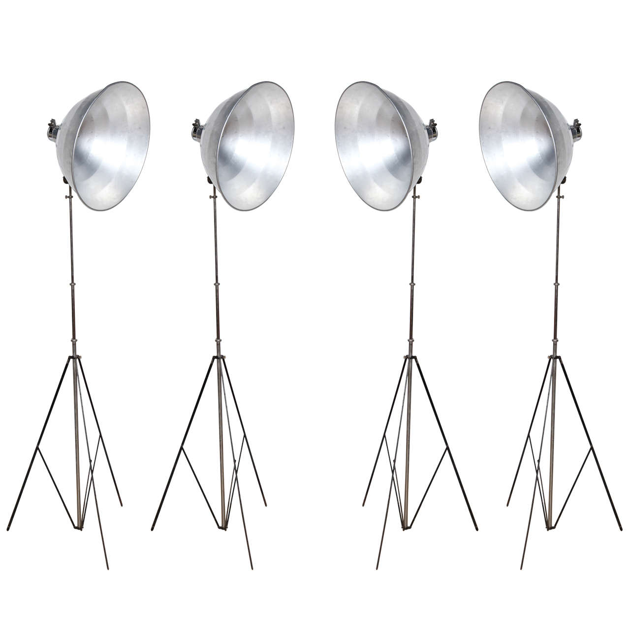 Set of 4 Johnson Ventlite Folding Photo Floor Lamps with Large Aluminum Shades For Sale