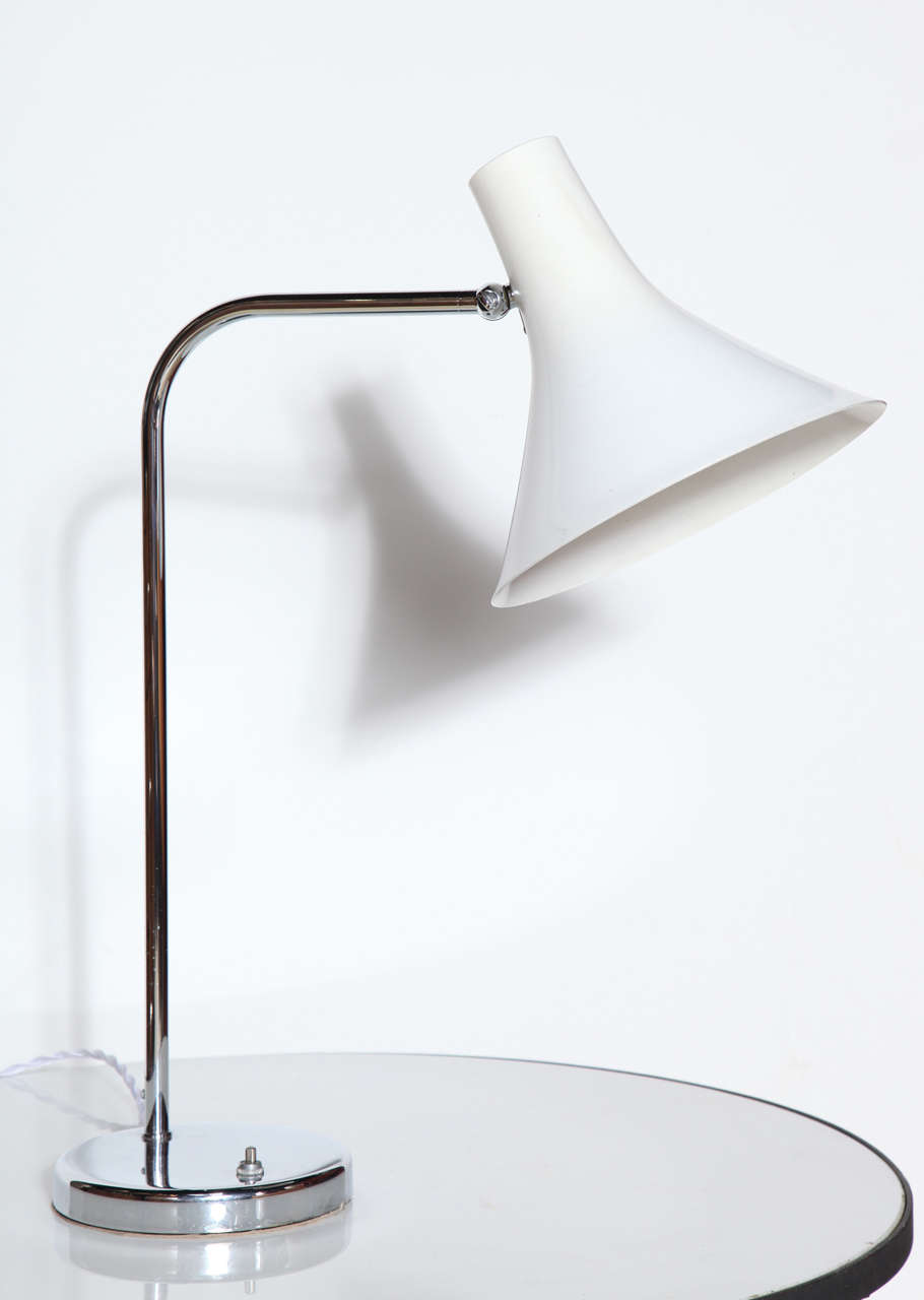 Nessen Studios Adjustable Chrome Desk Lamp with White Aluminum Shade