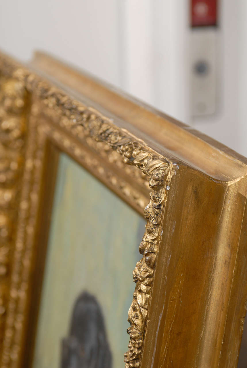 American Oil Painting of Black Dog in Four-Tier Giltwood Frame, circa 1930 1