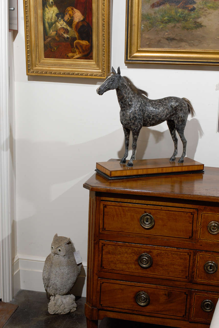 English Late 19th Century Grey Horse Sculpture on Rosewood Base 4