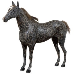 English Late 19th Century Grey Horse Sculpture on Rosewood Base