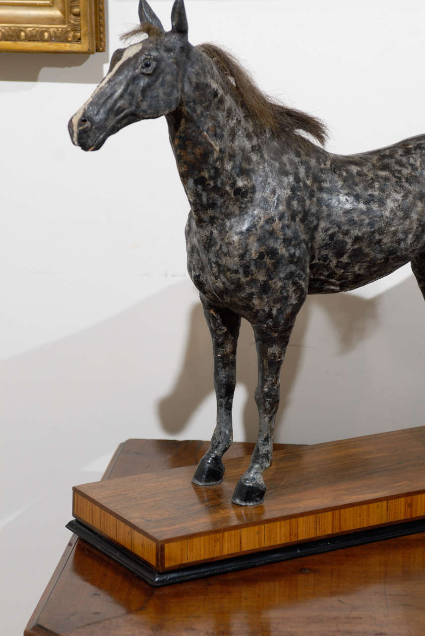 Victorian English Late 19th Century Grey Horse Sculpture on Rosewood Base