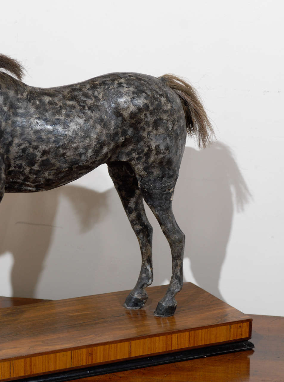 English Late 19th Century Grey Horse Sculpture on Rosewood Base In Good Condition In Atlanta, GA