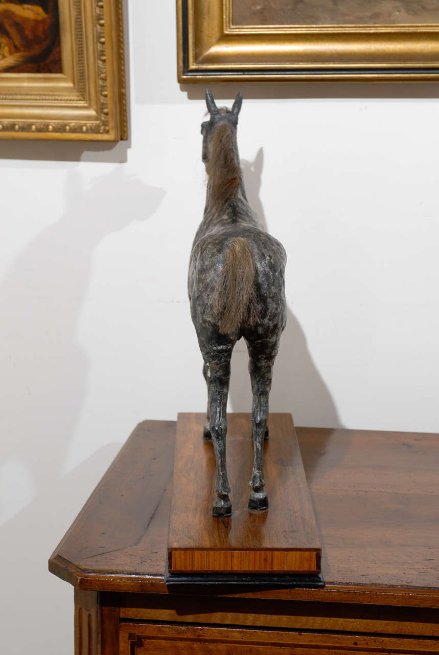 English Late 19th Century Grey Horse Sculpture on Rosewood Base 2