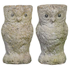 Pair of Stone Owl Planters
