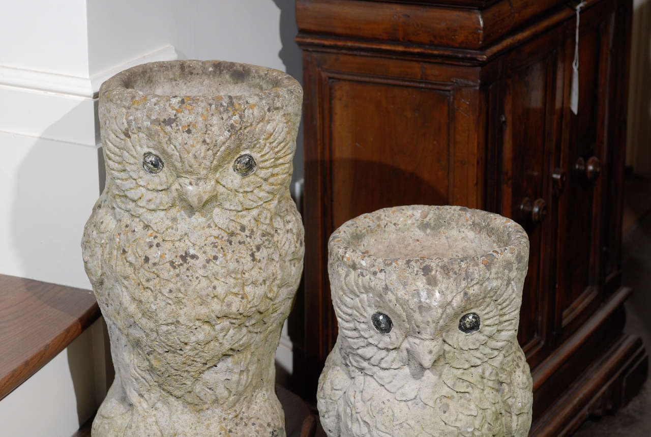 Pair of Stone Owl Planters