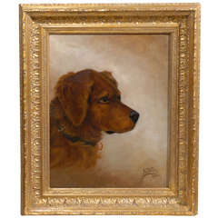 1886 Framed Painting, Study of a Dog's Head Signed by Alice Barber Stephens