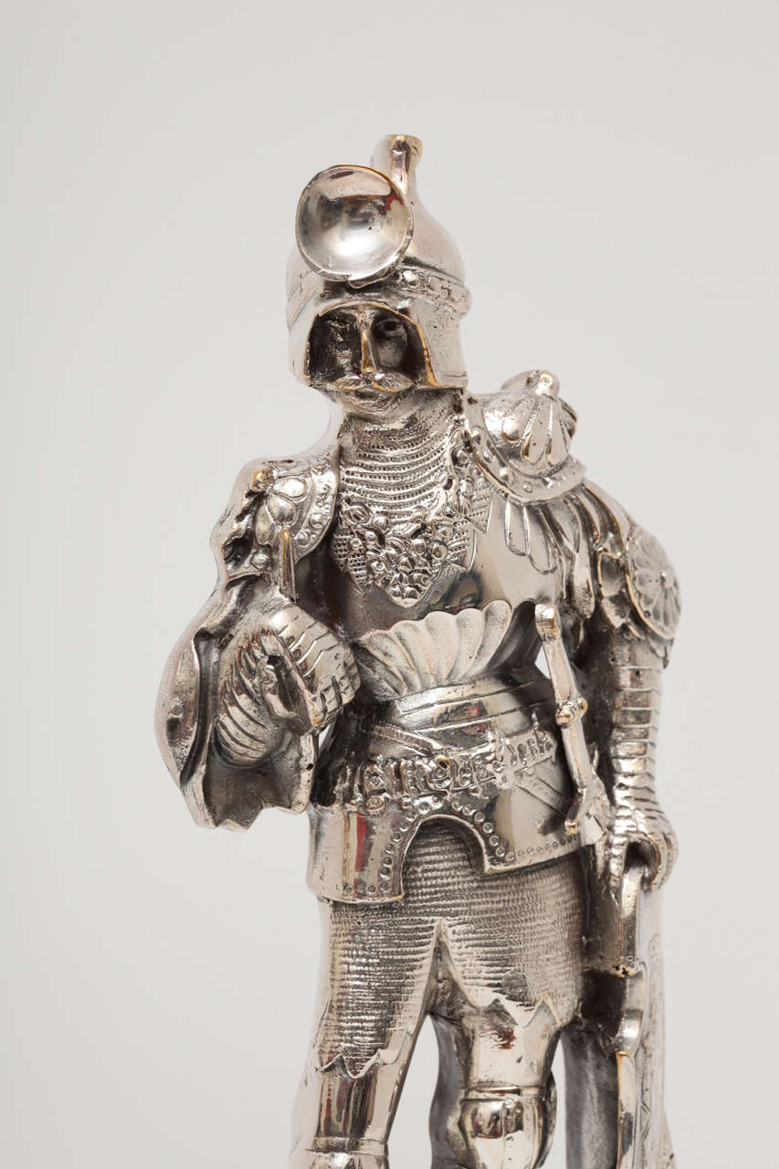 Very Unusual Pair of Silver Plate Medieval Knight Bookends In Excellent Condition In New York, NY