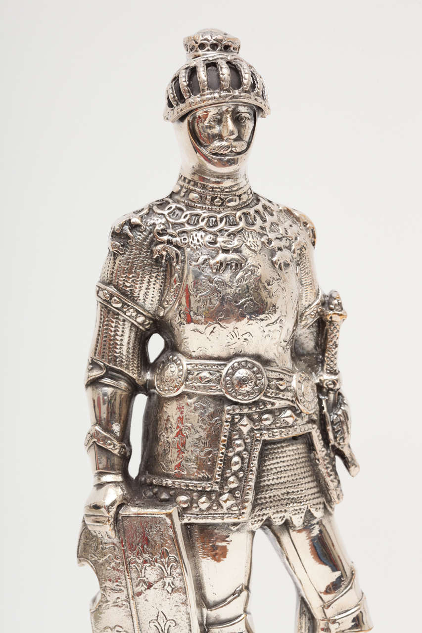 19th Century Very Unusual Pair of Silver Plate Medieval Knight Bookends
