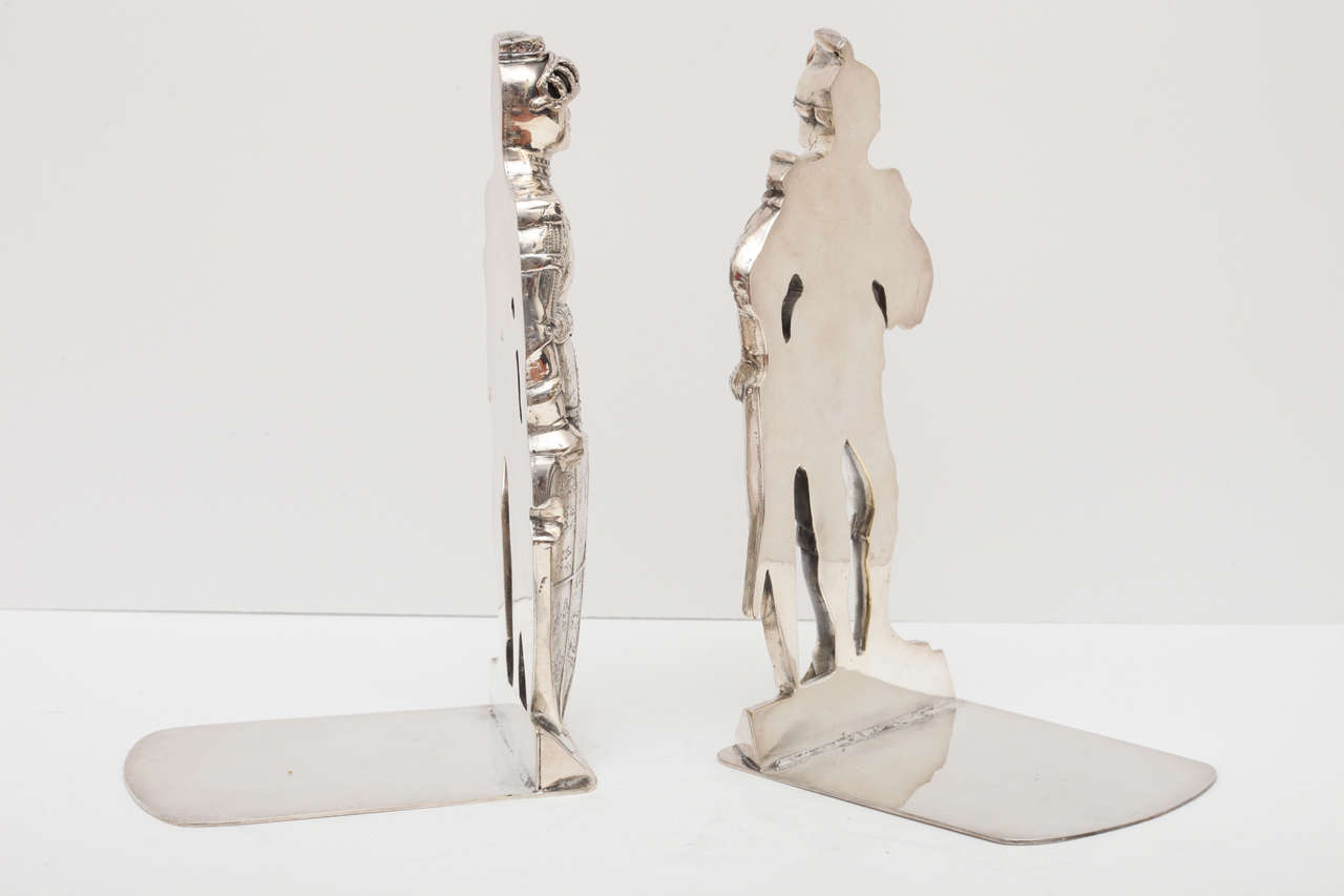 Very Unusual Pair of Silver Plate Medieval Knight Bookends 1