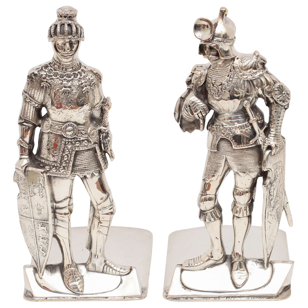 Very Unusual Pair of Silver Plate Medieval Knight Bookends