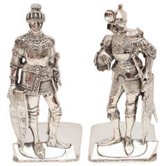 Very Unusual Pair of Silver Plate Medieval Knight Bookends