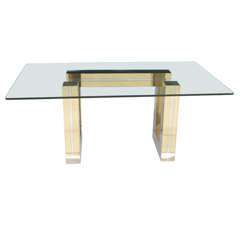 1970s  Brass, Chrome & Glass Dining Table Attributed to Paul Evans