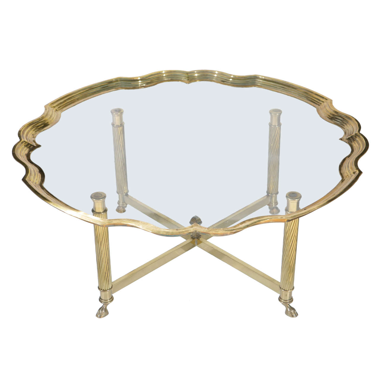 Vintage La Barge Brass Scalloped Edge Piecrust Coffee Table