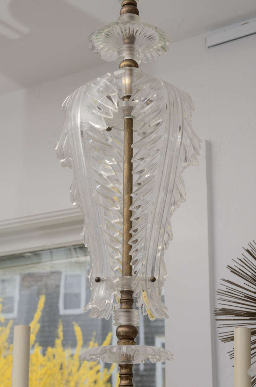 Mid-Century Modern Six Arm Lucite Feather Chandelier For Sale