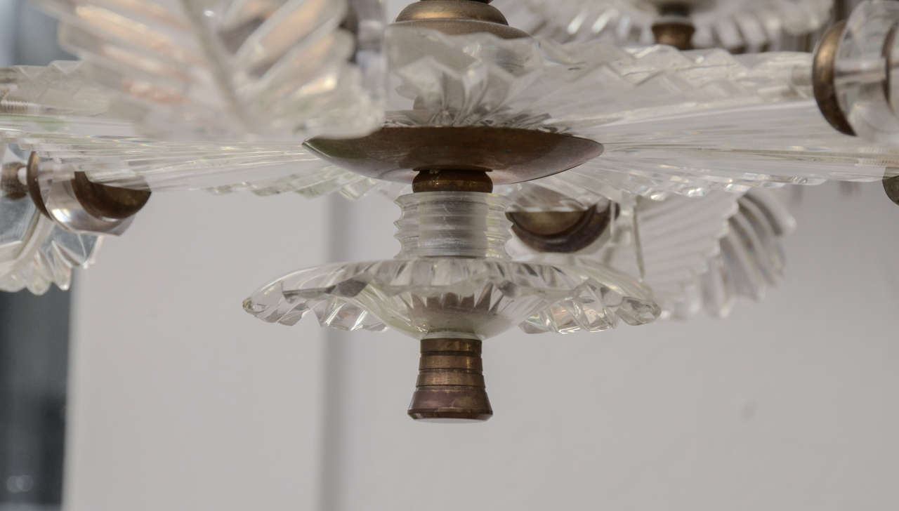 French Six Arm Lucite Feather Chandelier For Sale